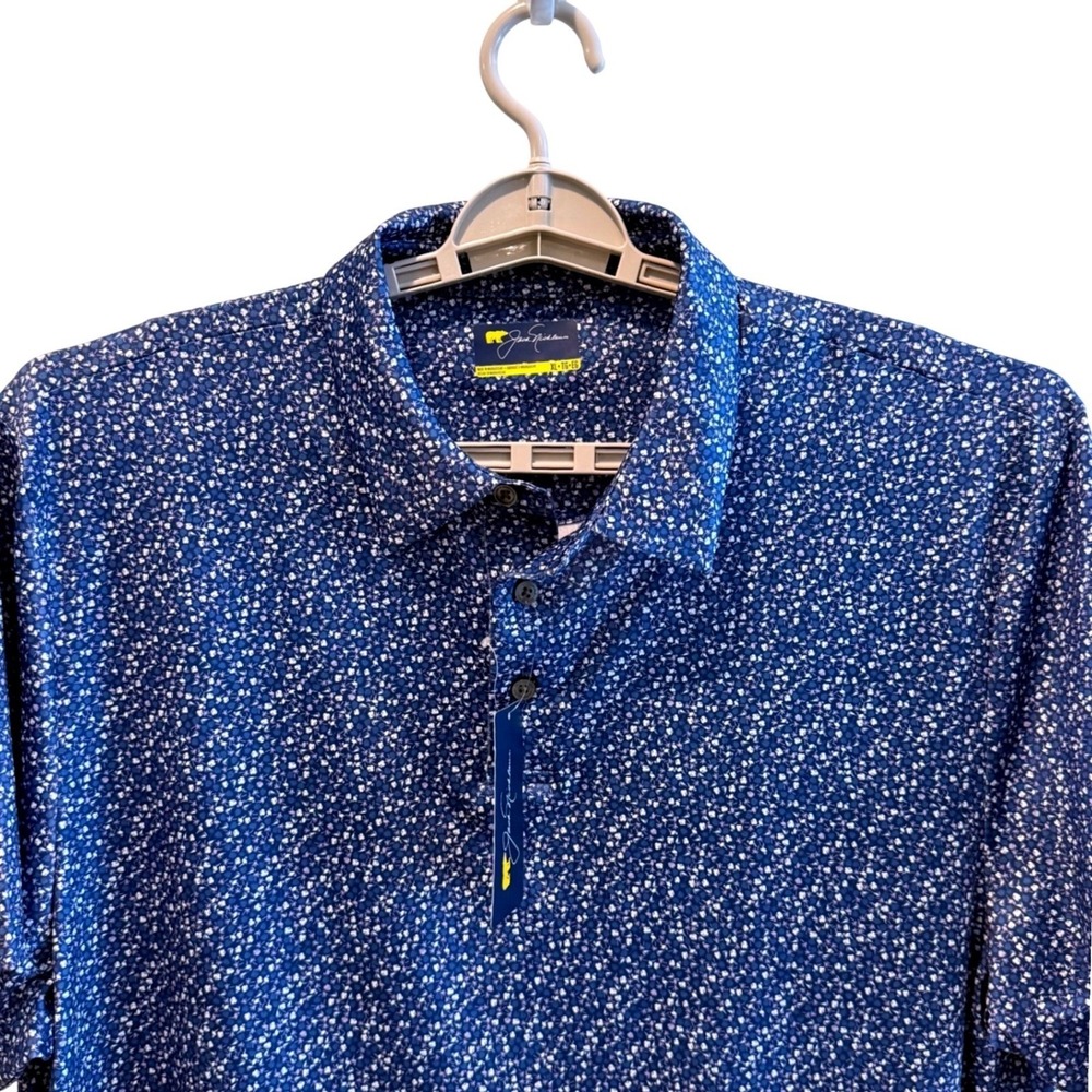 Jack Nicklaus Mens Blue Tropical Print Performance Golf Polo Shirt XL NWT UPF 50
